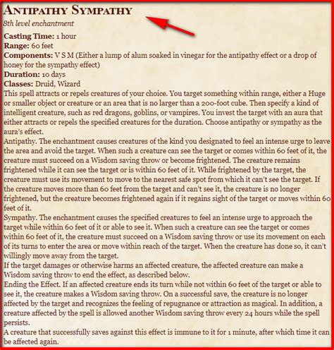 sympathy spell 5e.